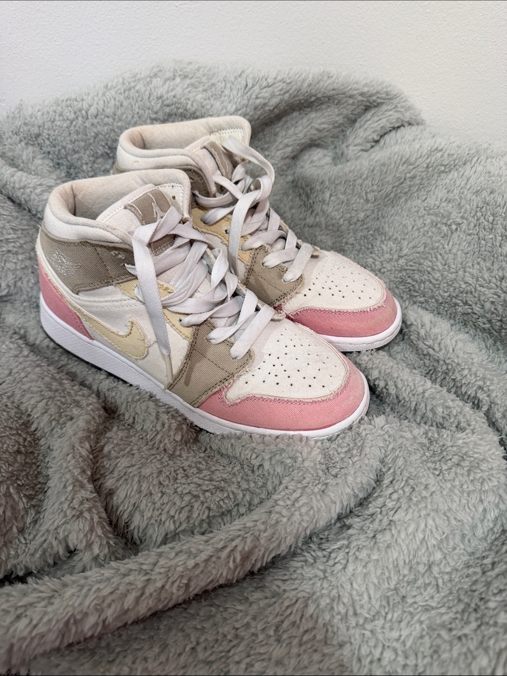 Jordan Women's High-Top Sneakers in Pink, Cream & Tan